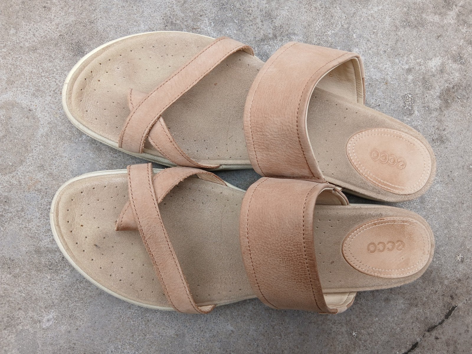 Leren ecco slippers 42 naturel., Ophalen of Verzenden, Zo goed als nieuw
