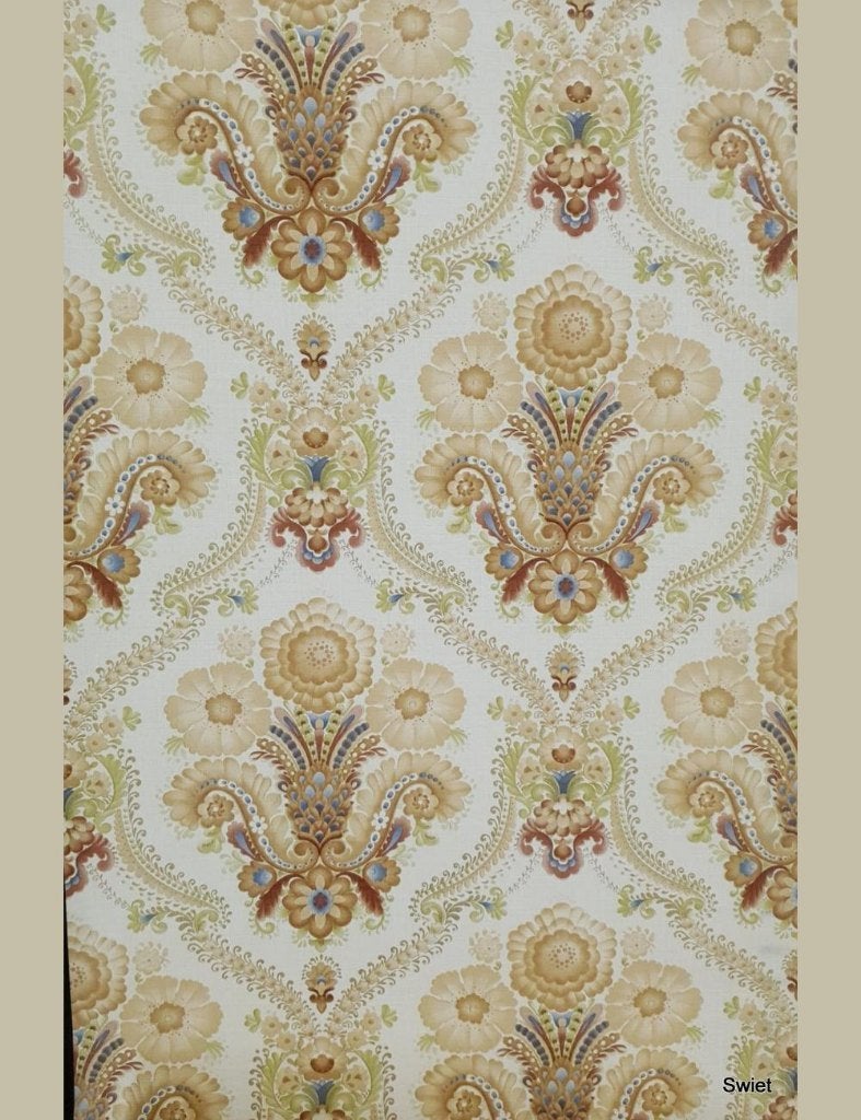 13959 Barok behang bloemen terra blauw jaren 70 swiet, Ophalen of Verzenden, Beige