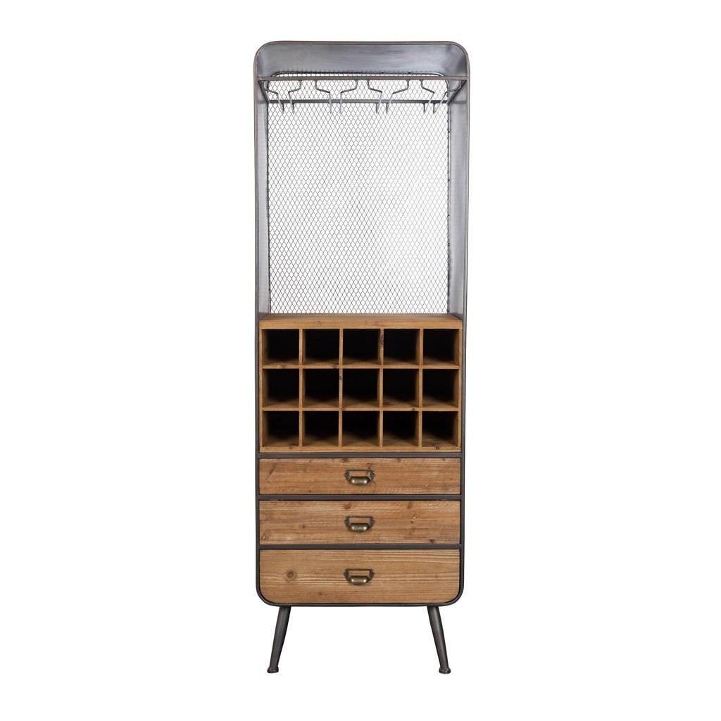 Dutchbone Vino industriële wijnkast / drankenkast met lades, Overige houtsoorten, Zo goed als nieuw, Met lade(s), 25 tot 50 cm