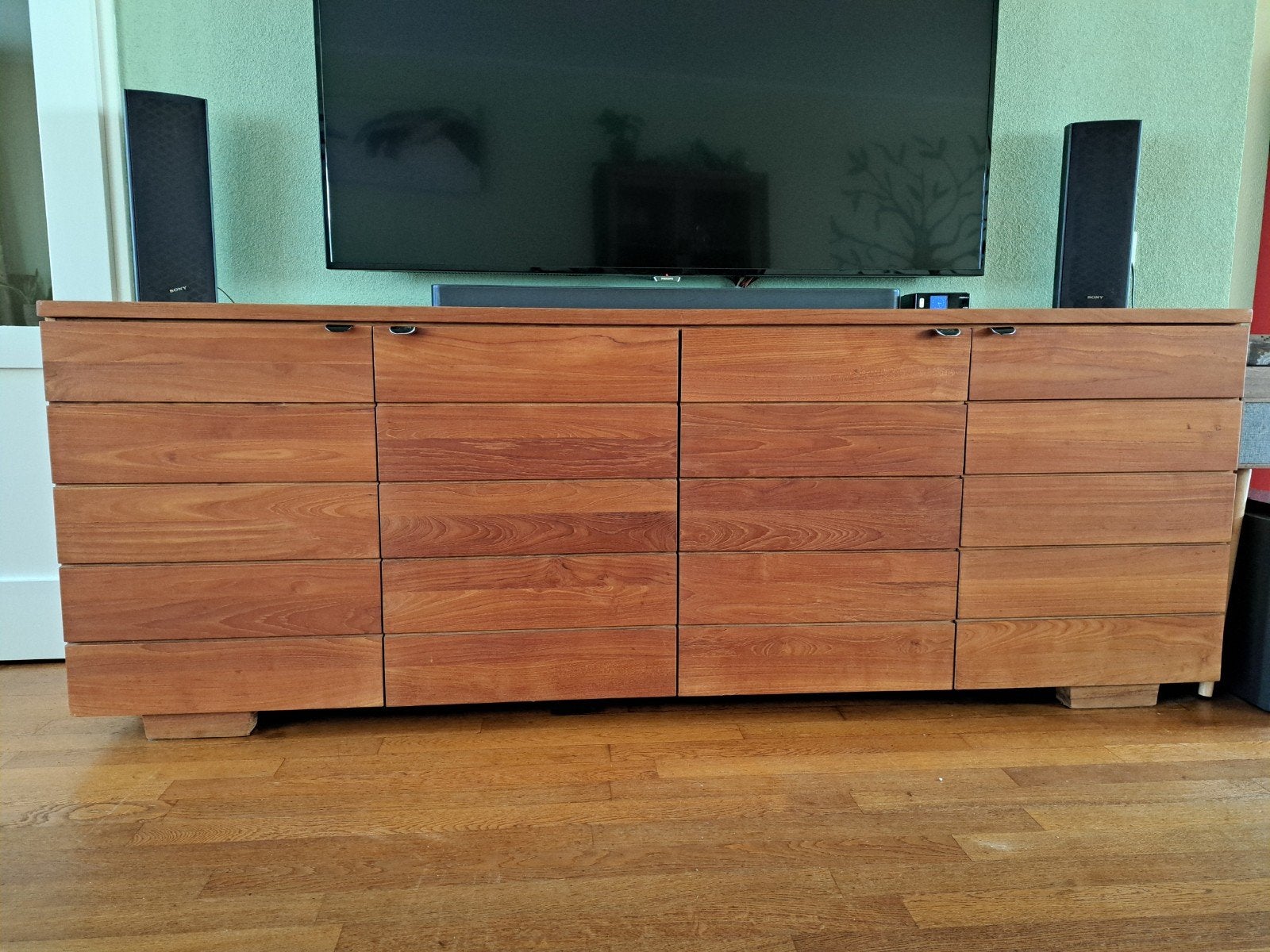Teakhouten dressoir, Ophalen, 25 tot 50 cm, Teakhout, 200 cm of meer