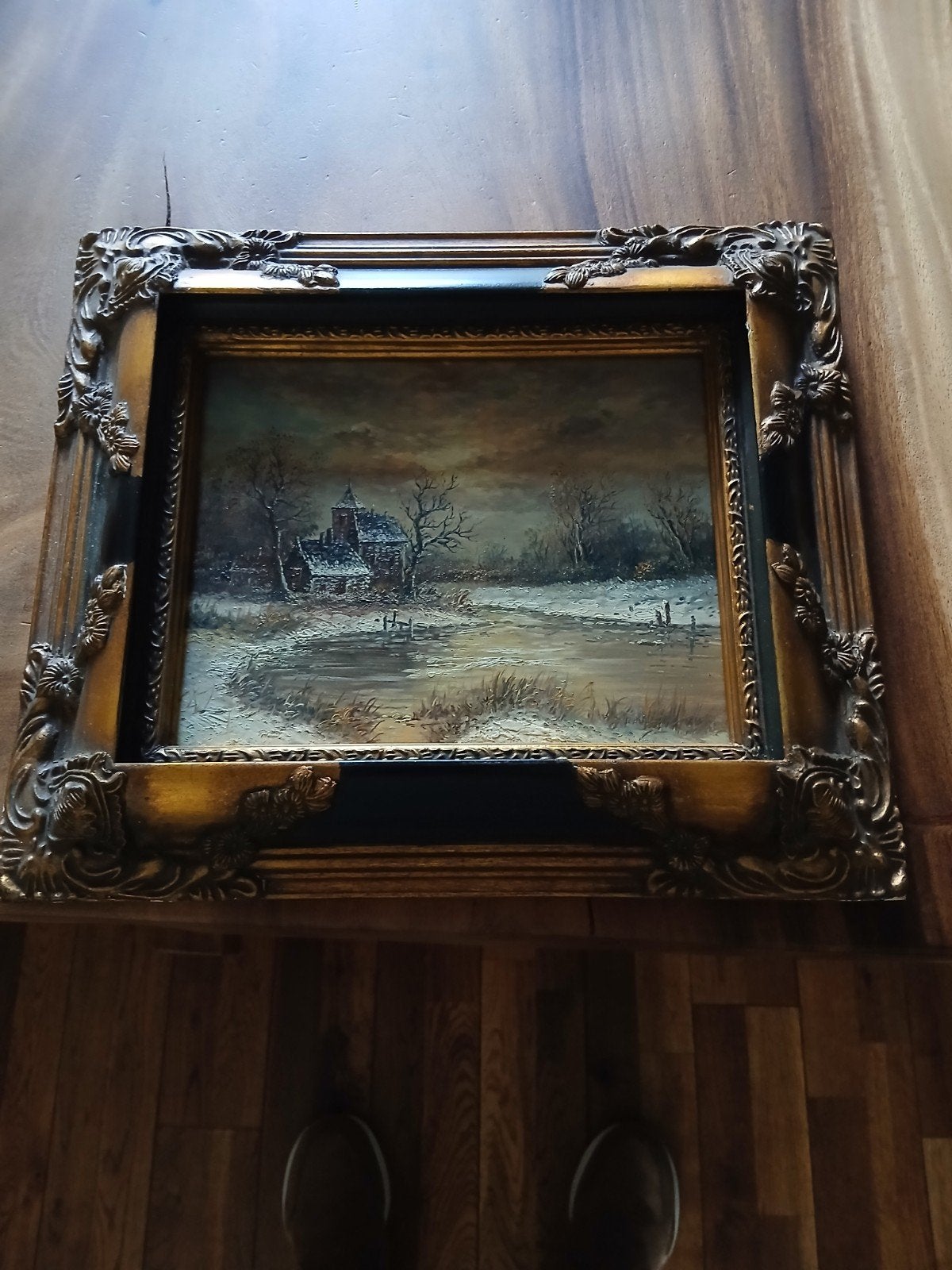 Antiek Schilderij Winterlandschap met Boerderij, Antiek en Kunst, Ophalen, Doek, Landschap, Olieverf