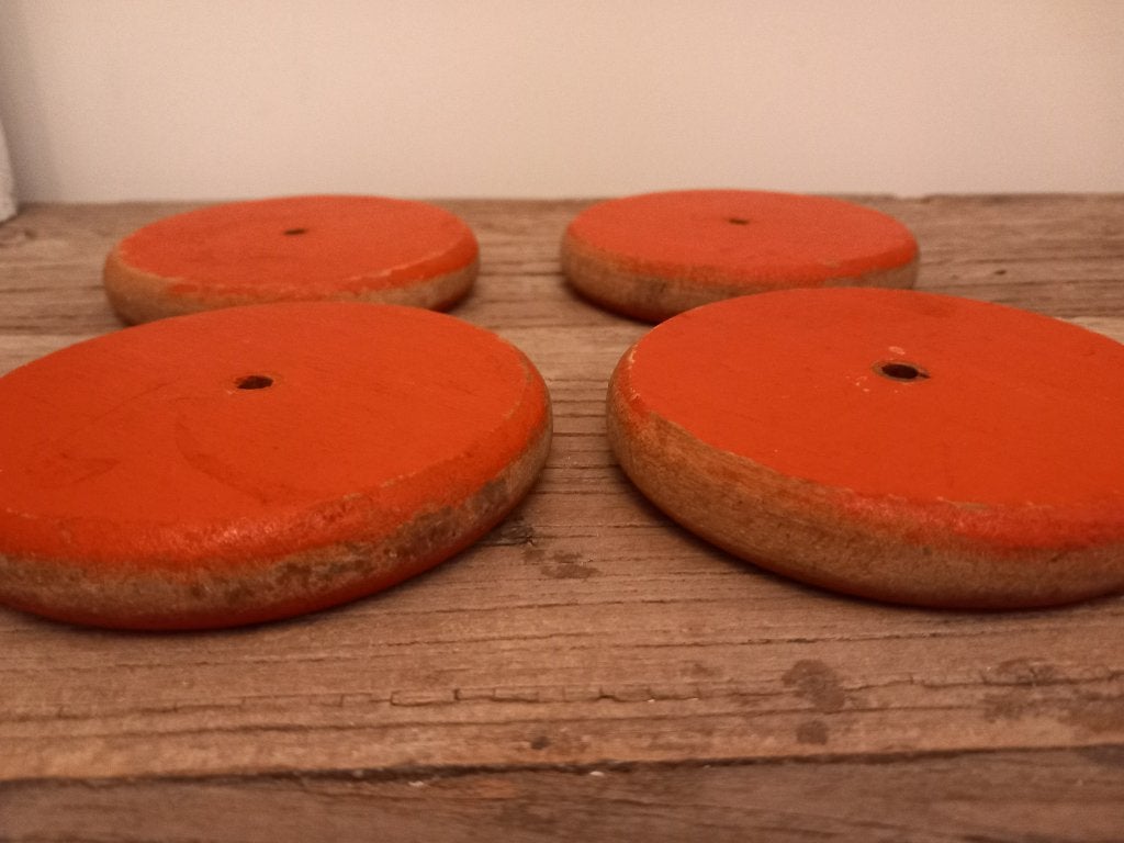 4 grote oude houten speelgoed wielen., Ophalen of Verzenden