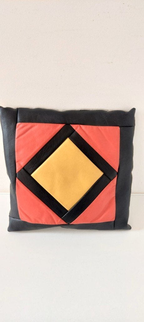 Mid-Century patchwork kussen 36x36 cm – Space Age / Pop Art, Eu, Gebruikt, Eu, Inclusief binnenkussen