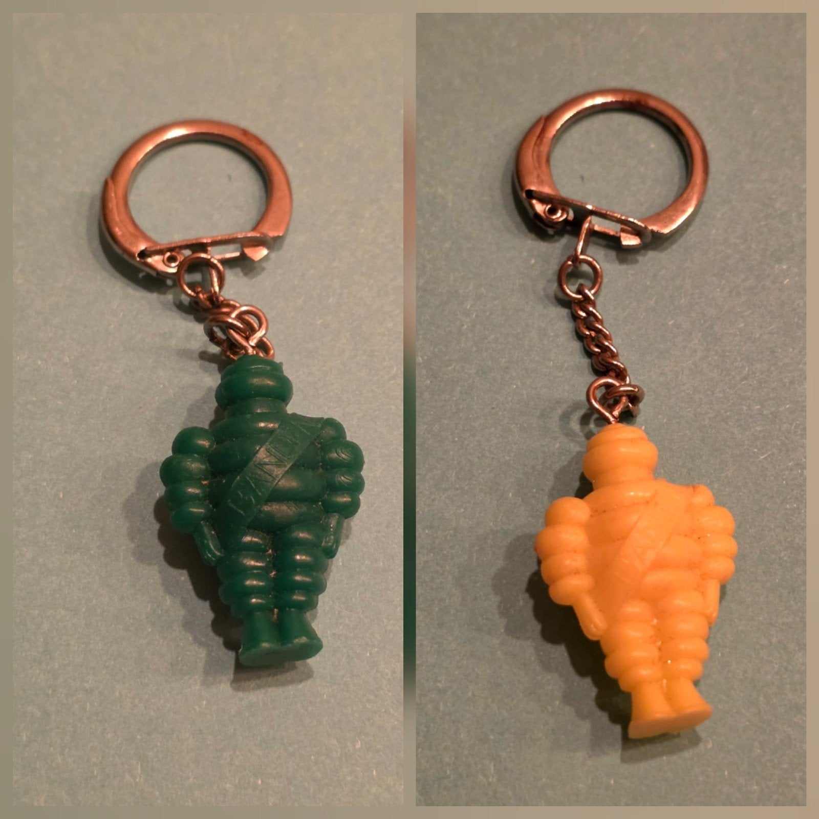 2x Vintage Michelin Bibendum sleutelhanger – groen & oranje, Ophalen of Verzenden, Gebruikt, Merk