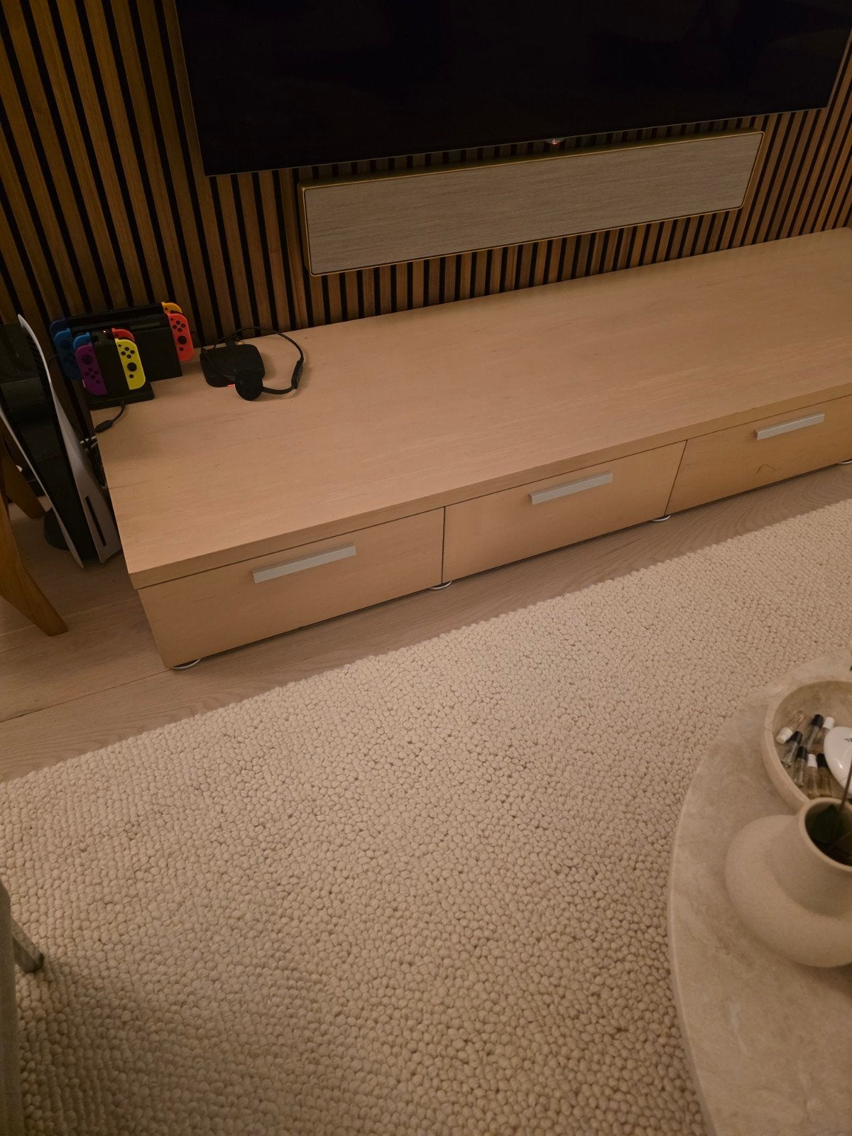 Boconcept Lage TV-kast met lades - Licht beuken fineerhout, Ophalen, Gebruikt, 200 cm of meer, Minder dan 100 cm