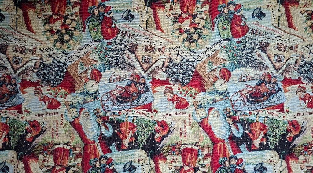 stof: kerst gobelin met klassieke kerstmannen, Overige materialen, Meerkleurig, Nieuw, Ophalen of Verzenden