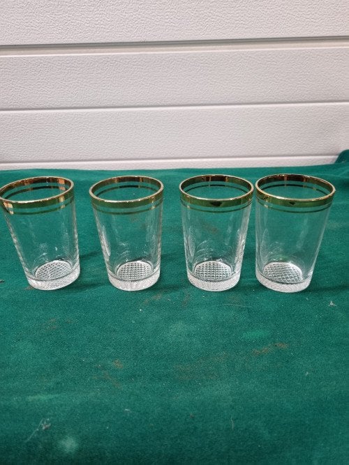 glazen dubbel gouden band vintage vier stuks, Verzamelen, Glas en Borrelglaasjes, Ophalen of Verzenden, 'T Olde Gre-j, Info@toldegrej.nl