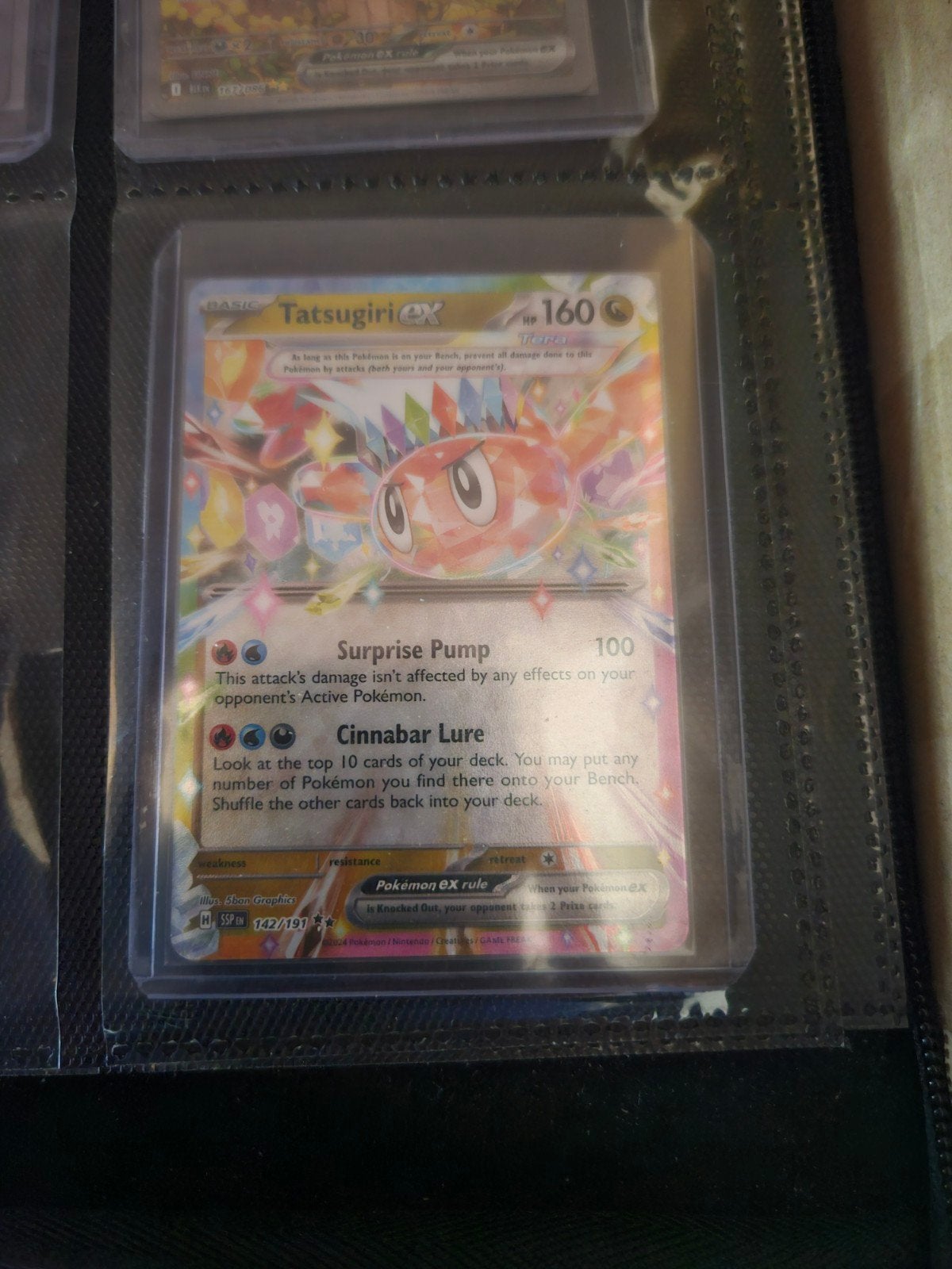 Pokemon Tatsugiri ex 142/191 Surging Sparks, Ophalen of Verzenden, Zo goed als nieuw, Losse kaart, Foil