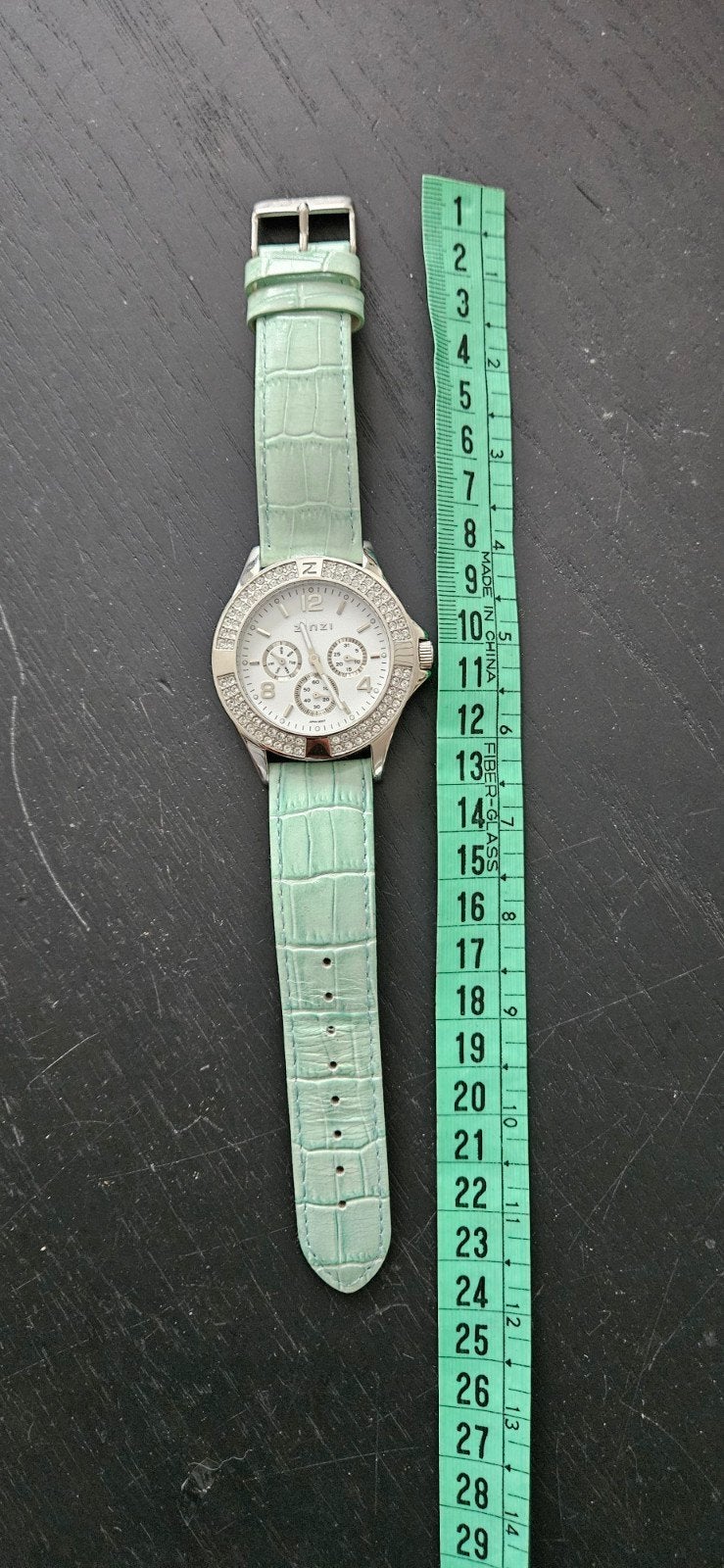 Zinzi horloge met strass en mintgroene band - Nieuwe batteri, Overige merken, Staal, Polshorloge, Ophalen of Verzenden