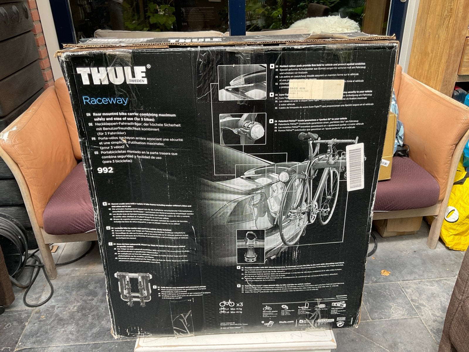 Thule Raceway 992 fietsendrager voor 3 fietsen, Auto diversen, Fietsendragers, Zo goed als nieuw, Achterklepdrager, 3 fietsen of meer
