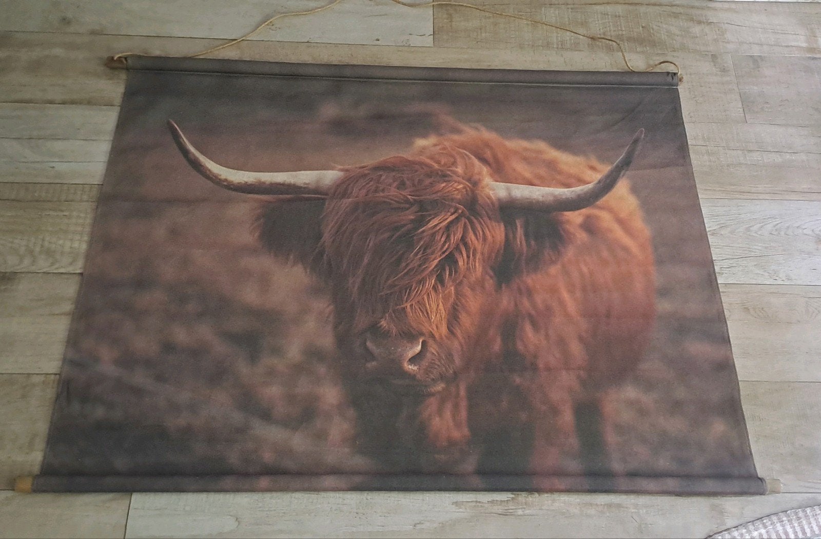 Groot Sober Wandkleed/Linnen/Schotse Hooglander 124 cm, Ophalen, Nieuw, Schilderij