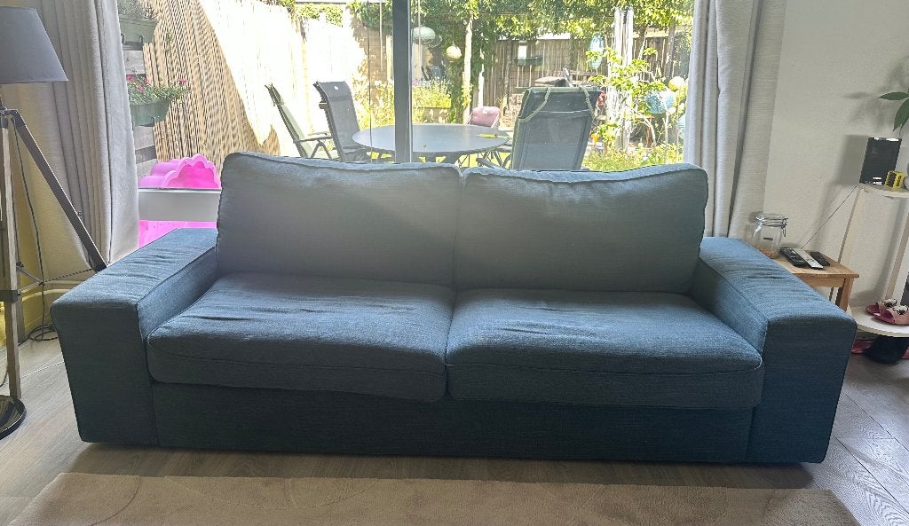 Bank IKEA KIVIK 3-Zits blauw, Gebruikt, Driepersoons, 75 tot 100 cm, Ophalen of Verzenden