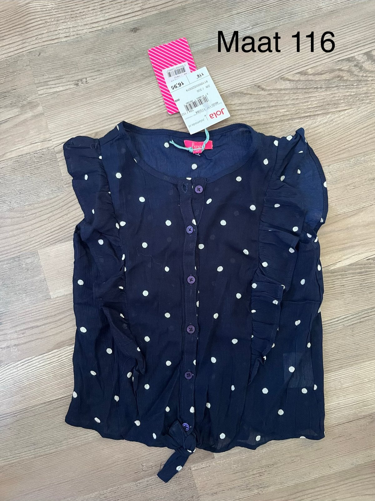 Nieuw blouseje, maat 116, blauw met stippen, 100% viscose, Kinderen en Baby's, Kinderkleding | Maat 116, Ophalen of Verzenden