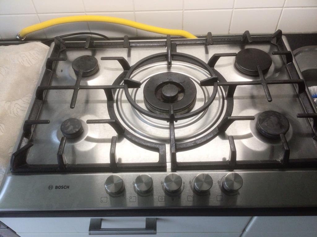 Bosch PCR715C90N Gasfornuis - 5 Pitten - RVS, Witgoed en Apparatuur, Kookplaten, Gebruikt, Ophalen of Verzenden, Inbouw, Gas