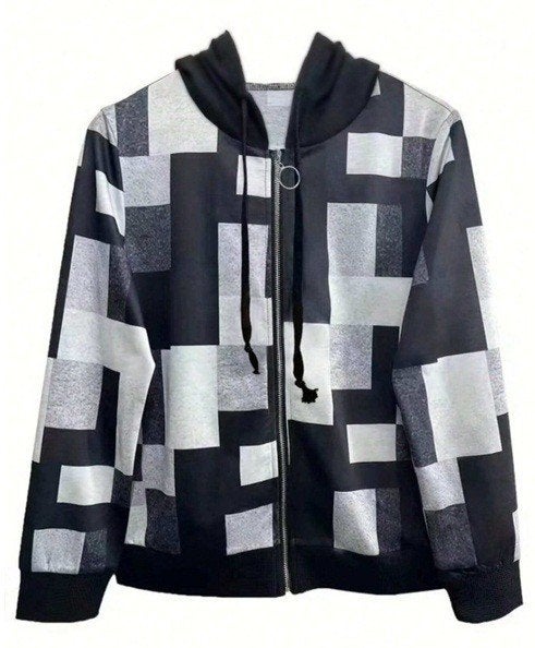 NIEUW! Shein; Geprint casual jack/vest met capuchon; maat XL, Kleding | Dames, Truien en Vesten, Overige kleuren, Maat 46/48 (XL) of groter