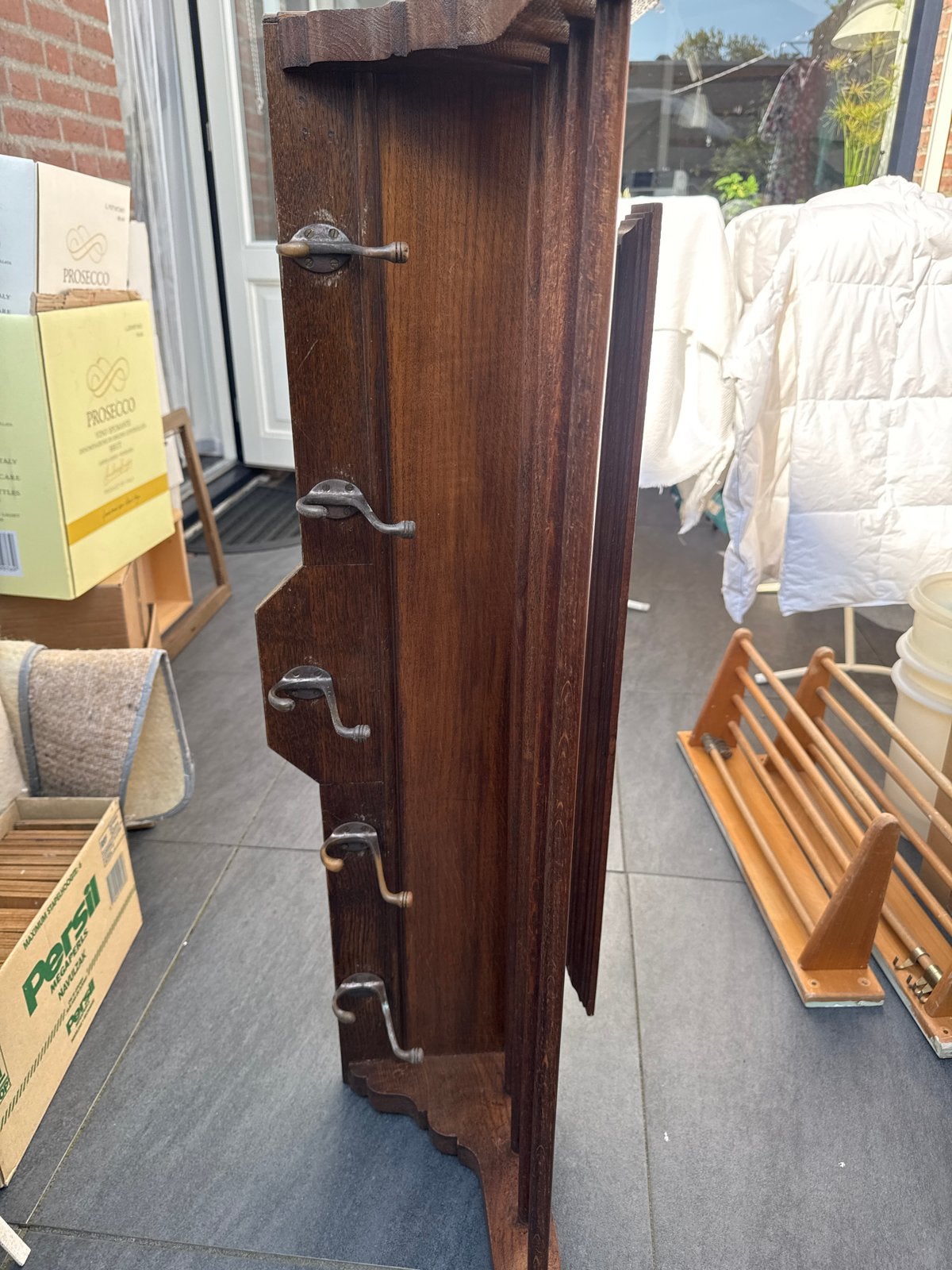 Vintage houten wandkapstok met 5 dubbele haken, Gebruikt, Minder dan 100 cm, Hout, Ophalen