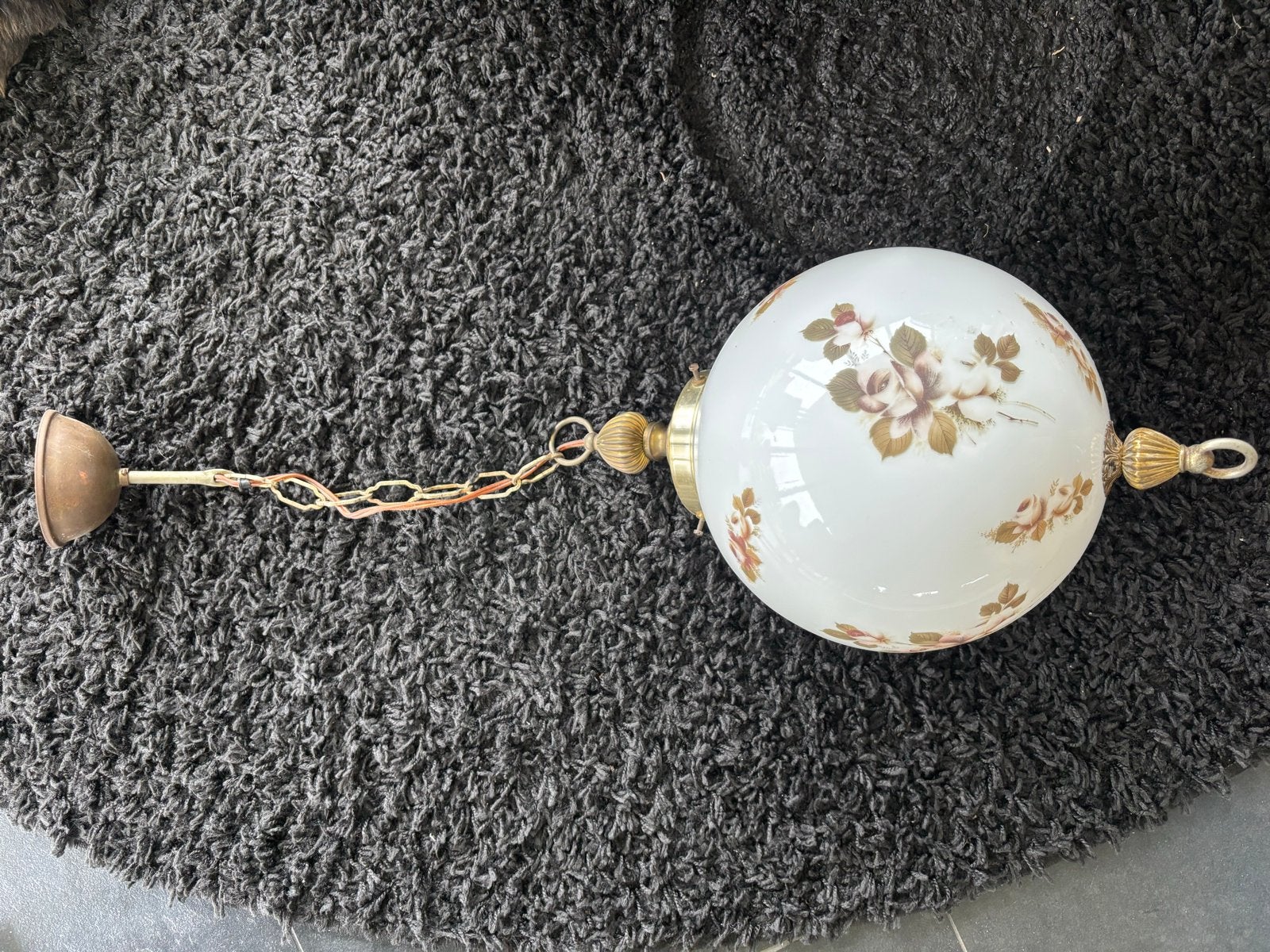 Vintage Hanglamp met Bloemmotief, Ophalen, Gebruikt, Glas, E27 (groot)