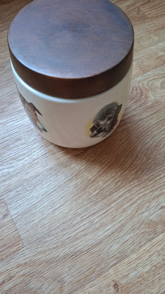 Voorraadpot met hondenprint en houten deksel, Ophalen of Verzenden