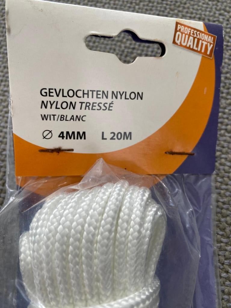 Gevlochten Nylon touw 20 meter. 4mm, Ophalen of Verzenden, Nieuw