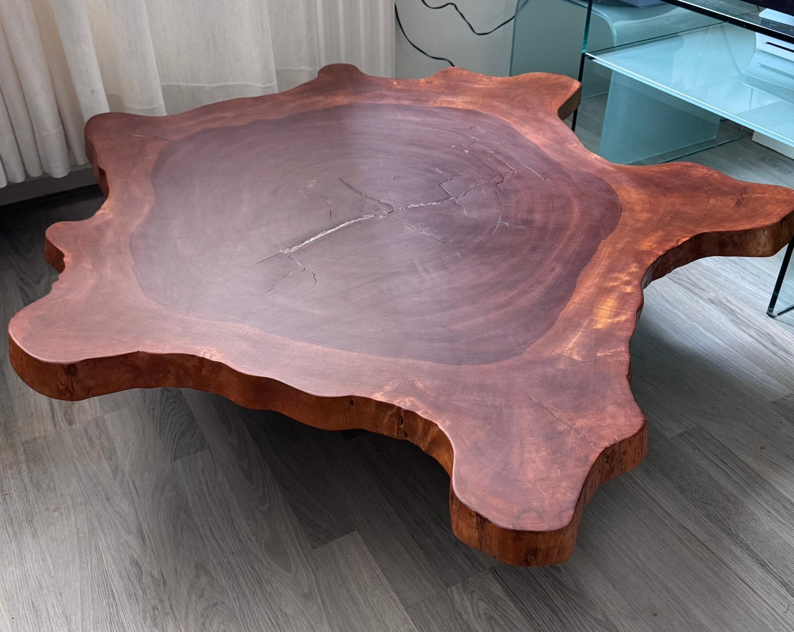 GROOT Natuurlijk MASSIEF acacia HOUT salontafel 132x118x31, Ophalen, 50 tot 100 cm, Rond, Zo goed als nieuw