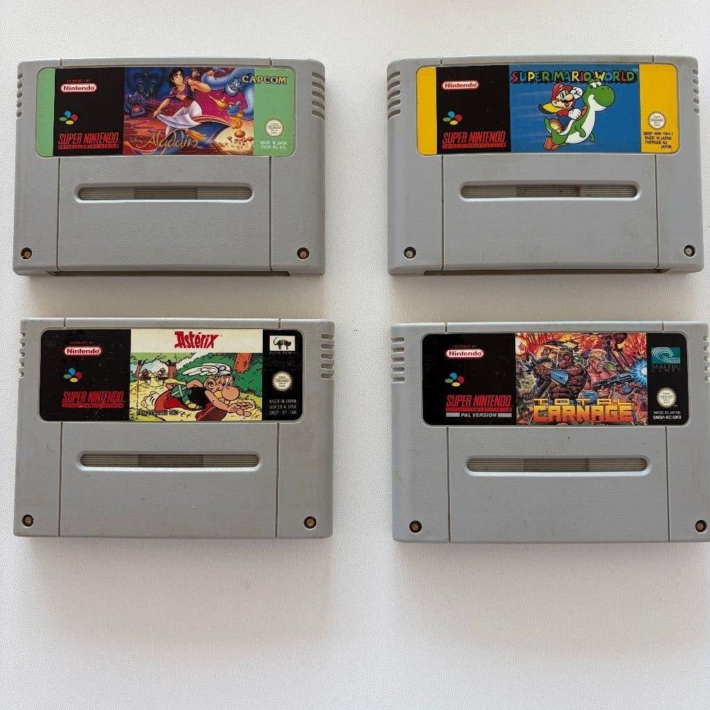 4 SNES games – True Lies Mario World Aladdin Asterix PAL, Spelcomputers en Games, Avontuur en Actie, 2 spelers, Ophalen of Verzenden
