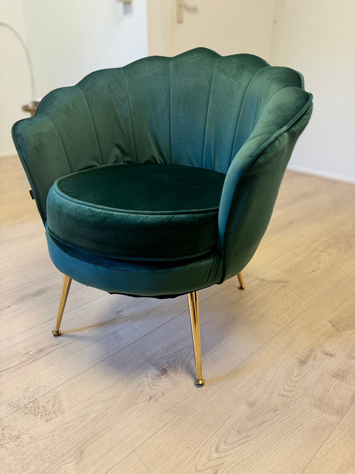 Groene fluwelen fauteuil – zo goed als nieuw, Huis en Inrichting, Ophalen, Zo goed als nieuw, 75 tot 100 cm, 50 tot 75 cm