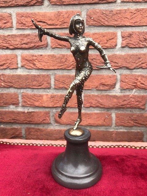 prachtbeeldje, danseres van Chiparus, brons en marmer, Antiek en Kunst, Ophalen of Verzenden, Brons