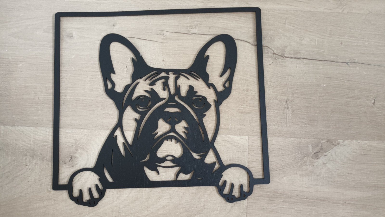 houten wanddecoratie Franse Bulldog, Wandsculptuur, Nieuw, Ophalen of Verzenden, Met ophangsysteem