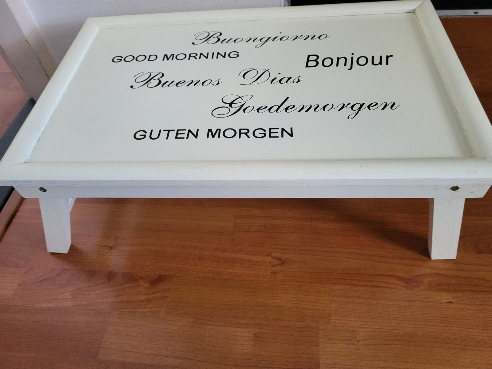TE KOOP BEDTAFEL MET TEKST, Ophalen of Verzenden, Hout, Overige stijlen