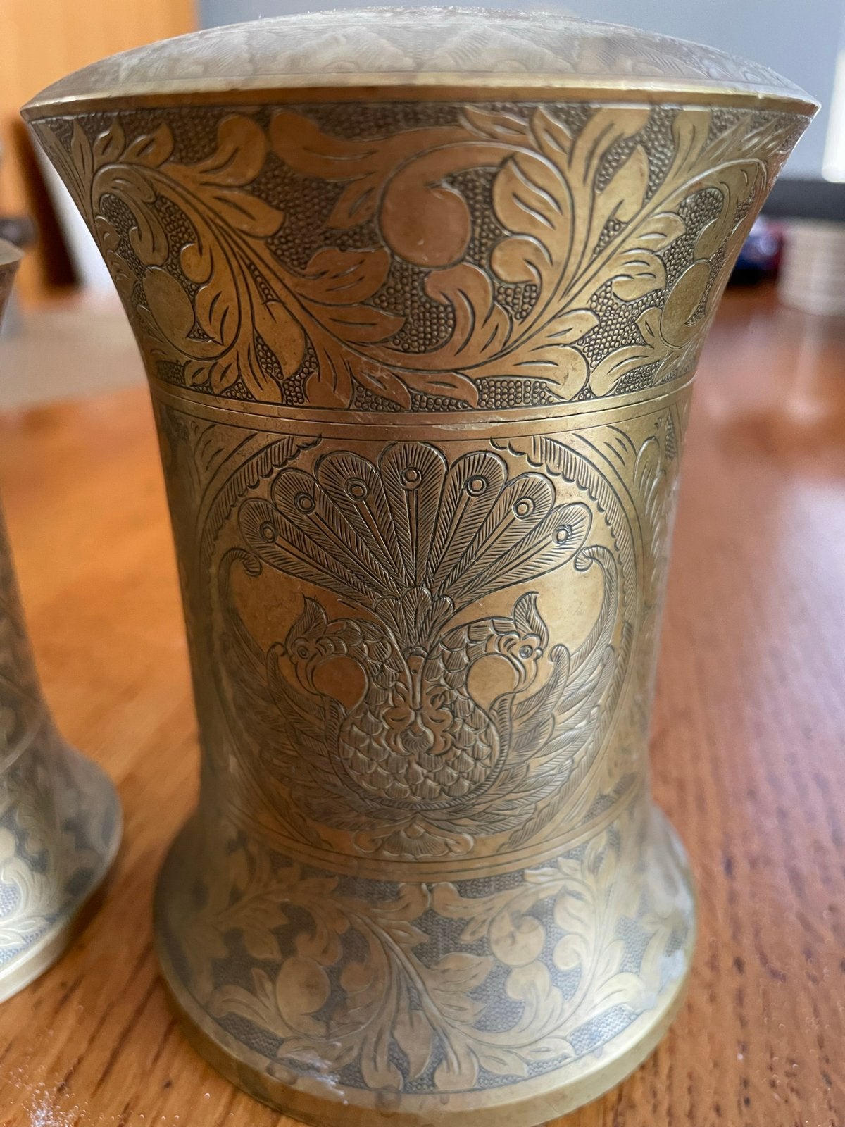 Set van 2 Messing Tabak Potten met Pauwenmotief, Ophalen of Verzenden