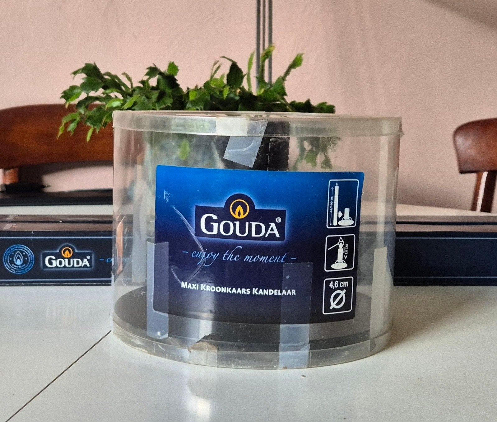 Gouda Kaarsen Maxi Kroon 100 cm met Kandelaar, Ophalen, Overige merken, Crème, Kaars