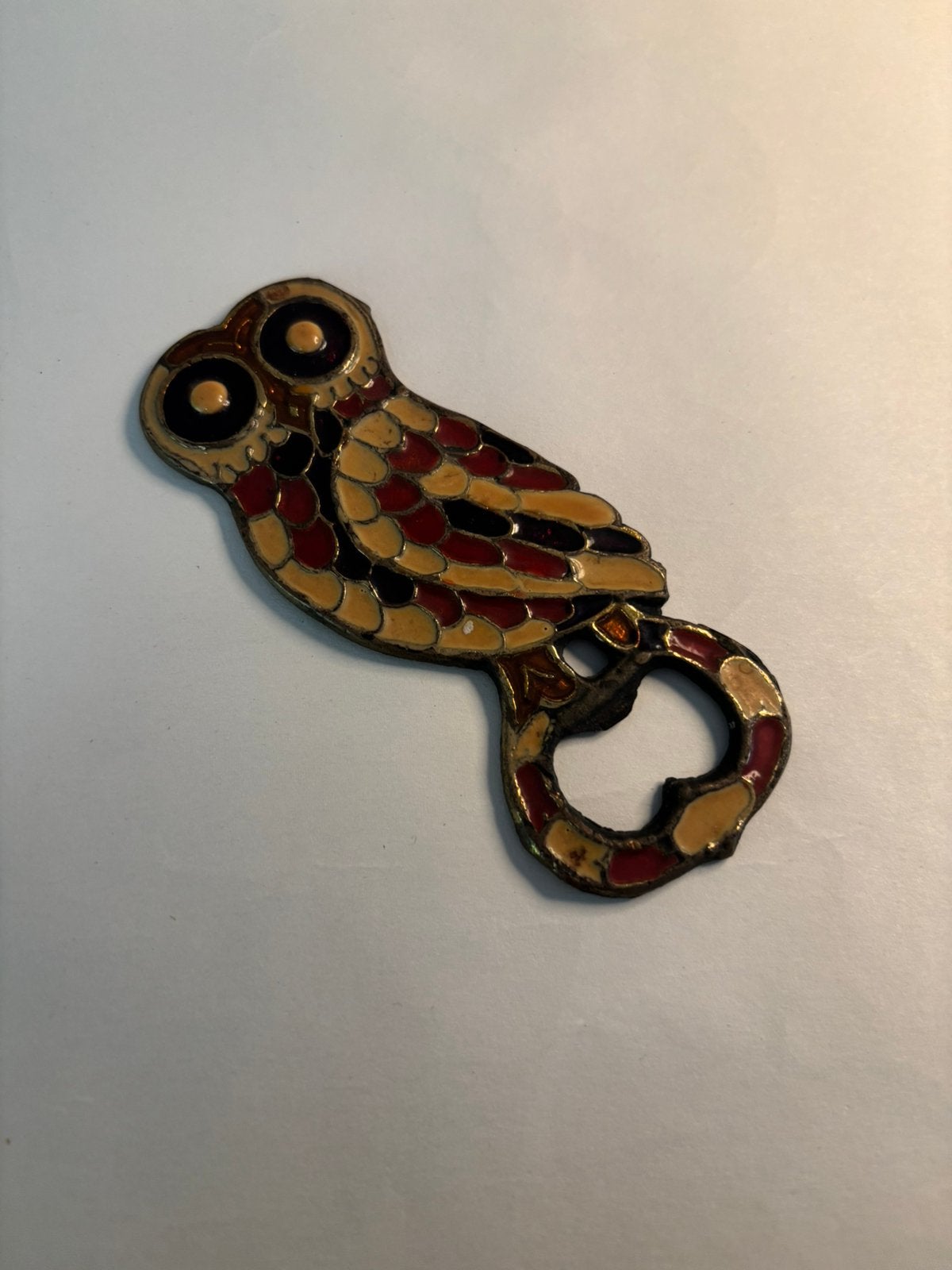 Vintage cloissoné flesopener uil, Antiek en Kunst, Antiek | Koper en Brons, Verzenden, Koper