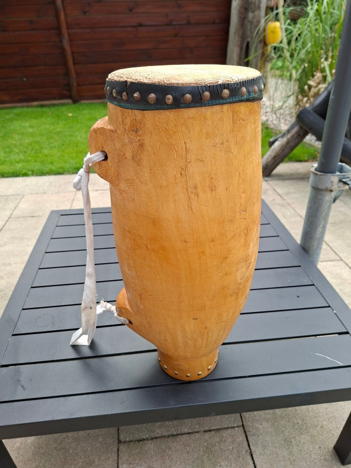Vintage Houten Trommel met Slangenvel, Ophalen