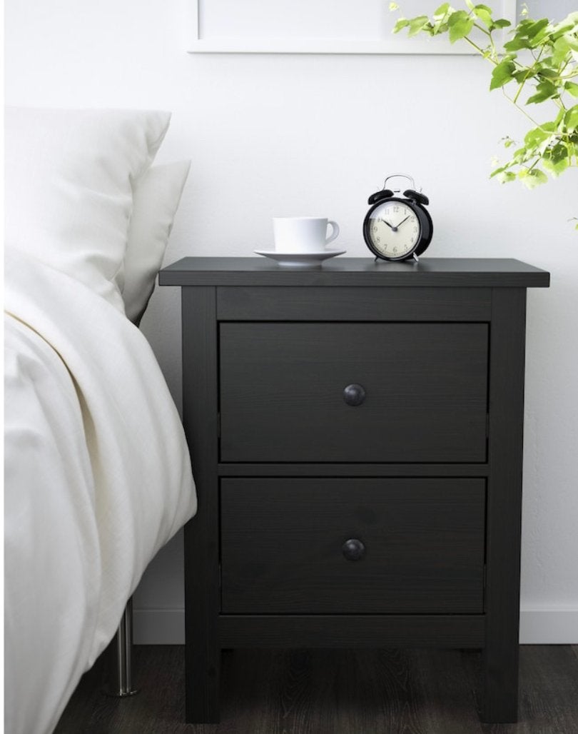 IKEA Nachtkastje met 2 lades - Zwart, Huis en Inrichting, Ophalen, Minder dan 45 cm, 55 tot 70 cm, Zo goed als nieuw