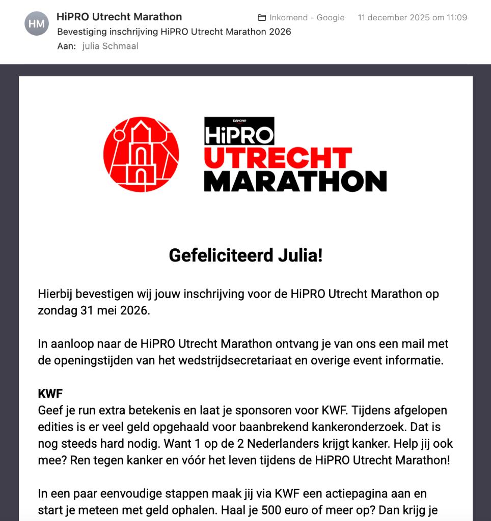 Startnummer hele marathon Utrecht, Tickets en Kaartjes, Eén persoon, Mei