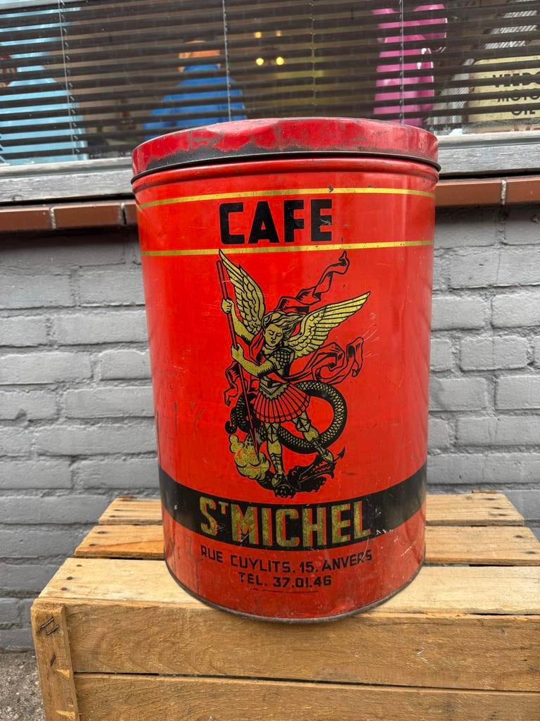 Vintage St. Michel Cafe Blik - Antiek Koffieblik, Verzamelen, Ophalen, Gebruikt, Koffie, Overige merken