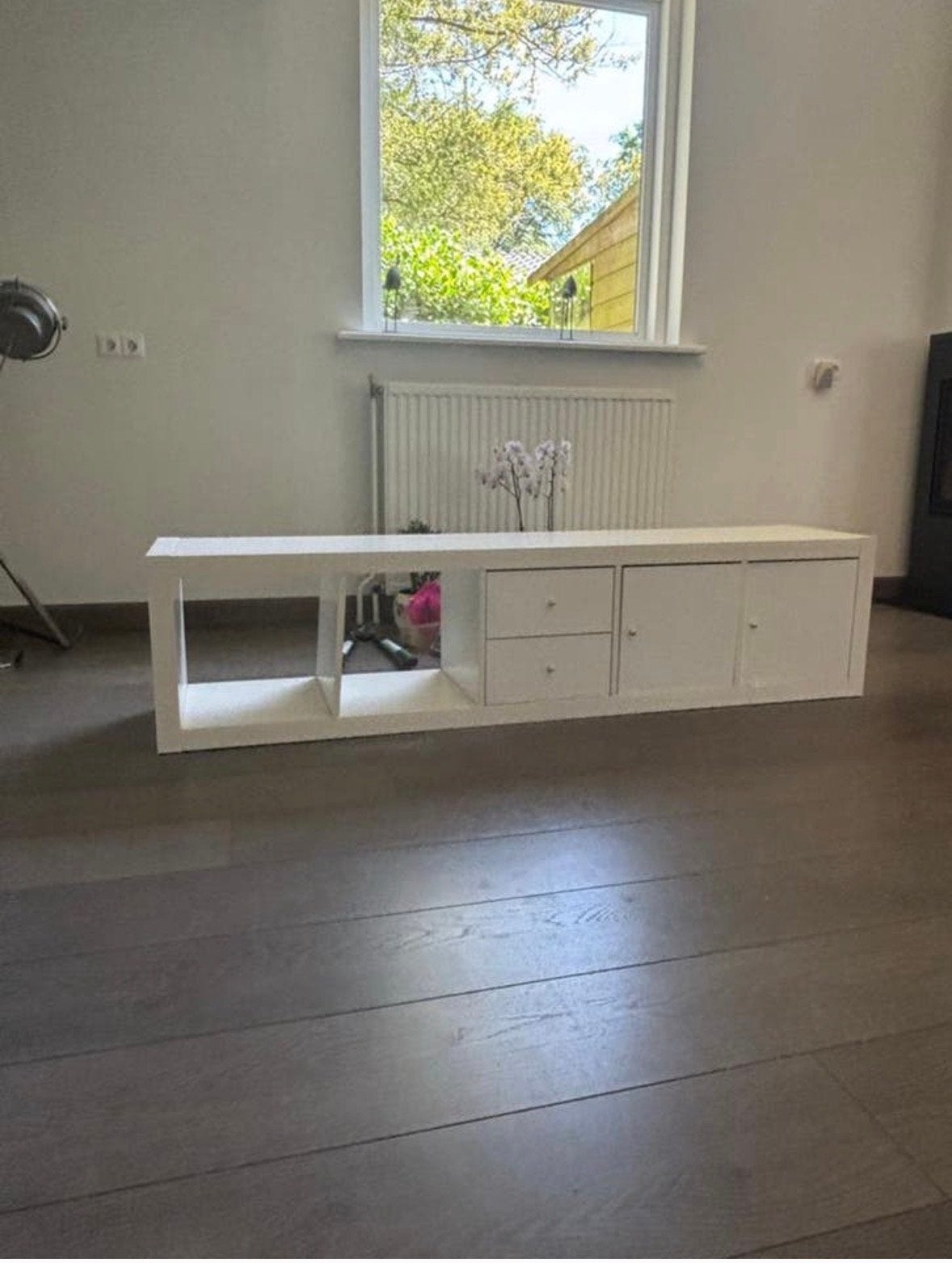Wit IKEA kastje - TV-meubel/opbergkastje met lades en deurtj, Kunststof, Gebruikt, 100 tot 150 cm, Ophalen of Verzenden