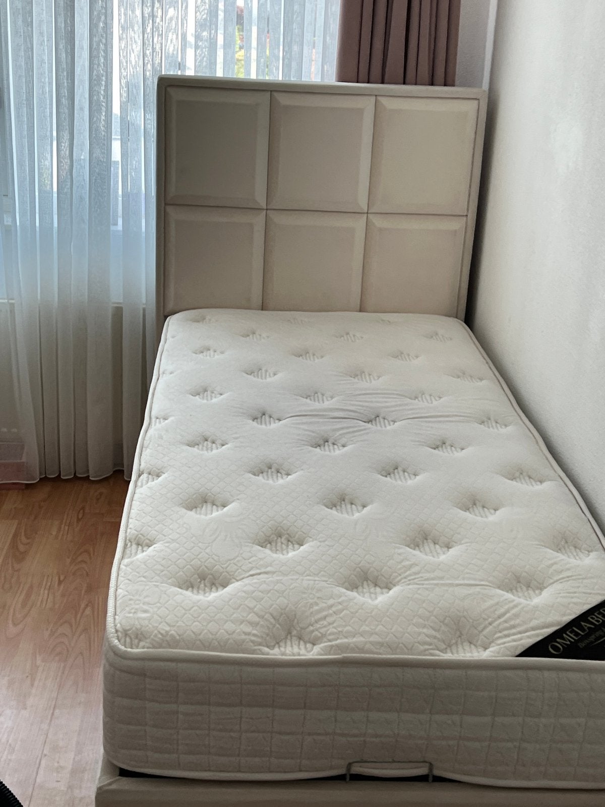 Milaan boxspring 90x200 cm, 90 cm, Eenpersoons, Ophalen of Verzenden, Stof