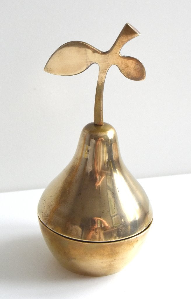Decoratief vintage peren doosje, koper / messing, Antiek en Kunst, Curiosa en Brocante, Ophalen of Verzenden