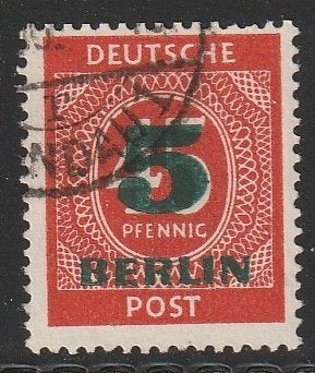 Berlijn 1949 64 Cijfer 5p op 45p, Gest, Ophalen of Verzenden, Overige periodes, Gestempeld