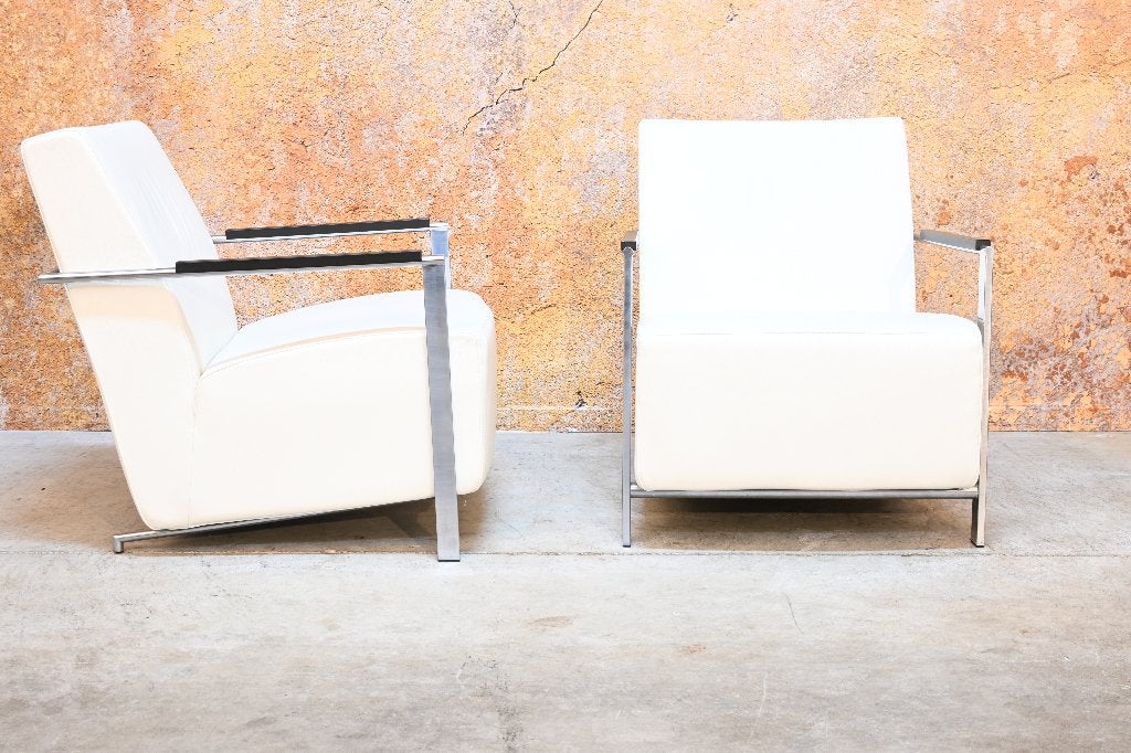 ZGANieuw! 2 witte leren Harvink Alowa design fauteuils, Huis en Inrichting, Fauteuils, Harvink, Harvink, 75 tot 100 cm, Ophalen of Verzenden