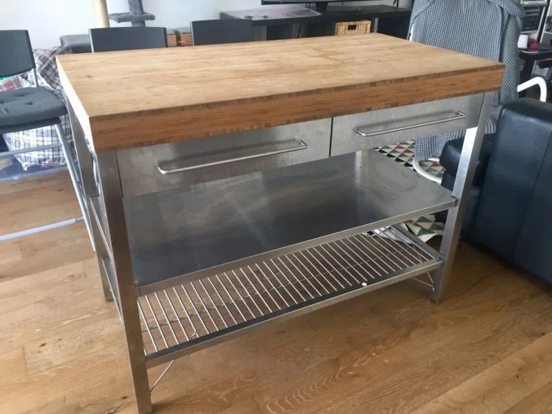 IKEA Rimforsa keukeneiland - RVS en bamboe, Huis en Inrichting, Keuken | Keukenbenodigdheden, Ophalen, Gebruikt, IKEA, Metaal