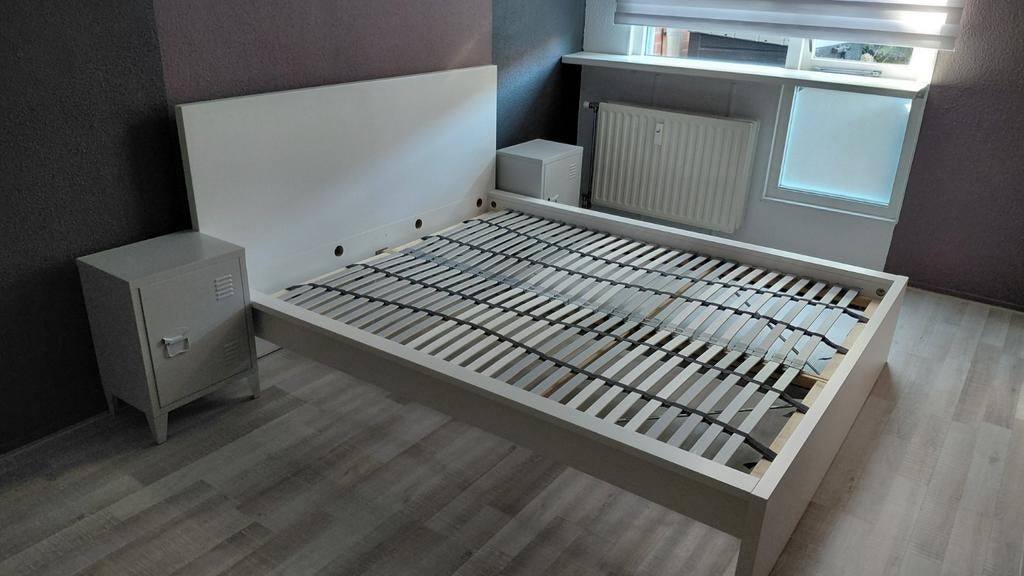 IKEA Malm bed 160cm met nachtkastjes, Huis en Inrichting, Slaapkamer | Bedden, Ophalen, Wit, Tweepersoons, Zo goed als nieuw