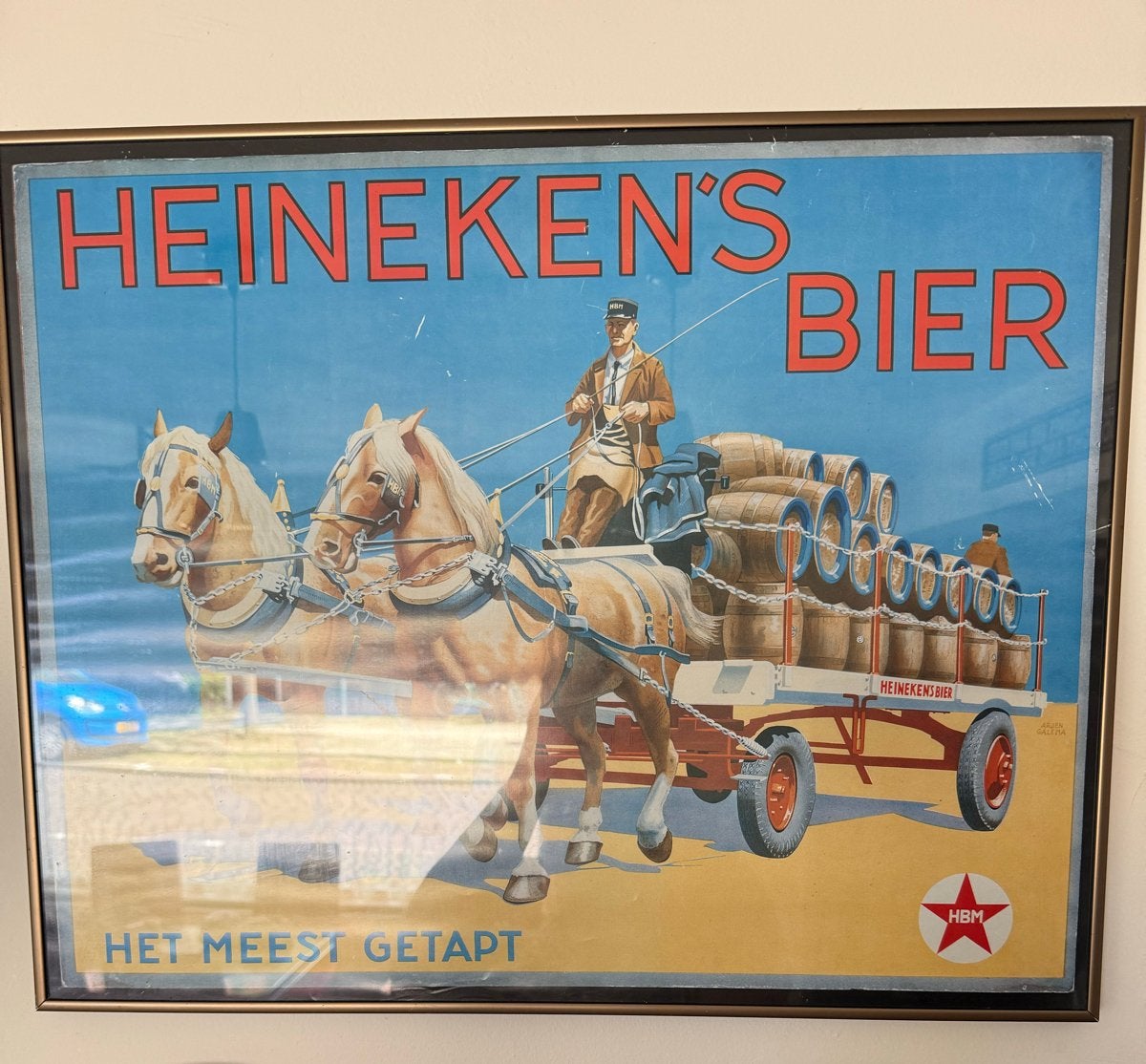 Vintage Heineken's Bier Reclamebord - Het Meest Getapt, Ophalen of Verzenden, Gebruikt, Reclamebord