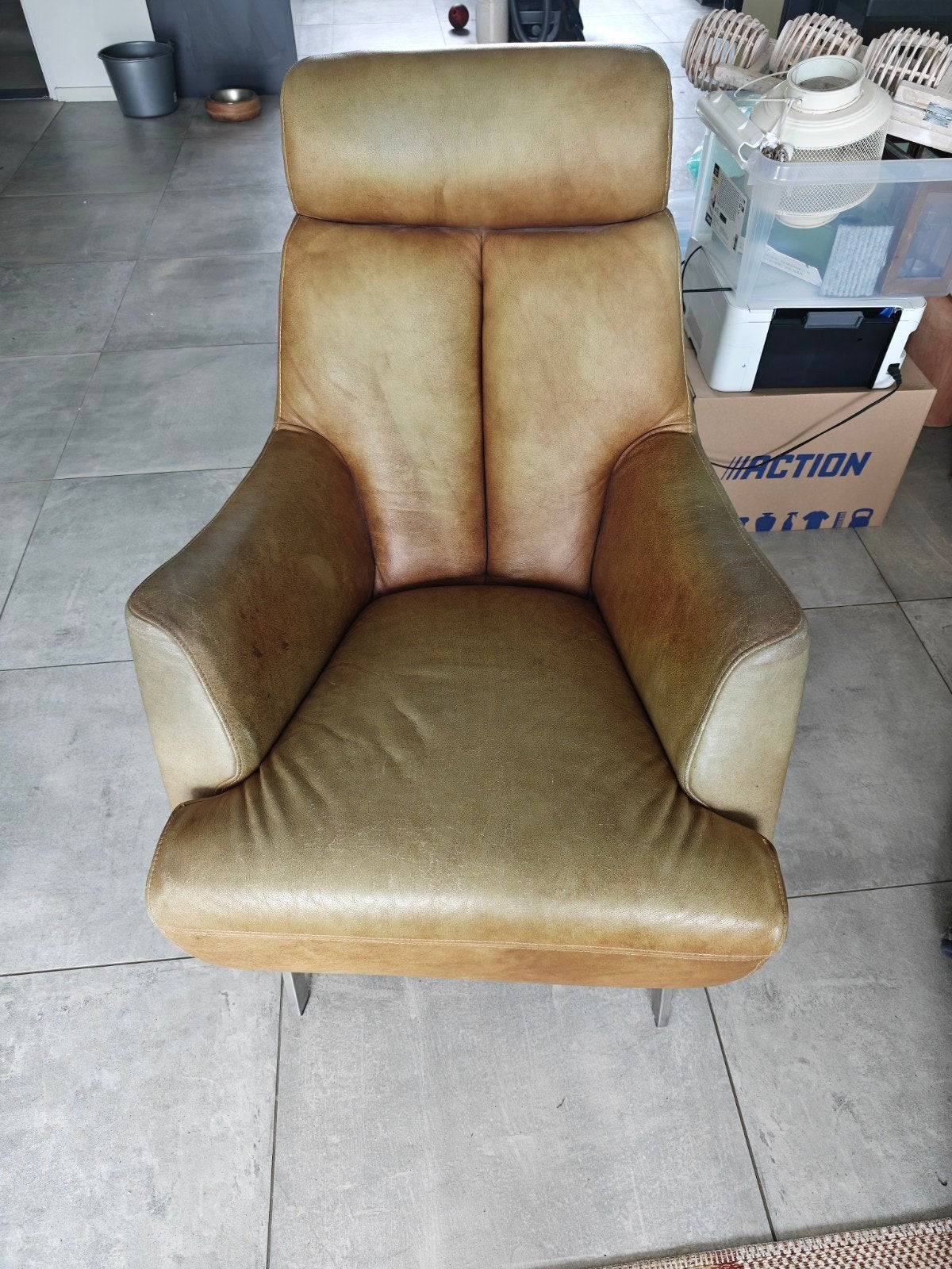 Comfortabele fauteuil / relaxstoel, Ophalen, Gebruikt, 50 tot 75 cm, Leer