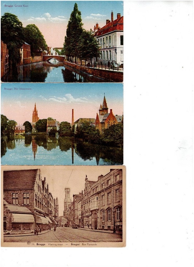 Drie oude kaarten Brugge: Gr. Kaai, Minnewater, Vlamingstr., Ophalen of Verzenden
