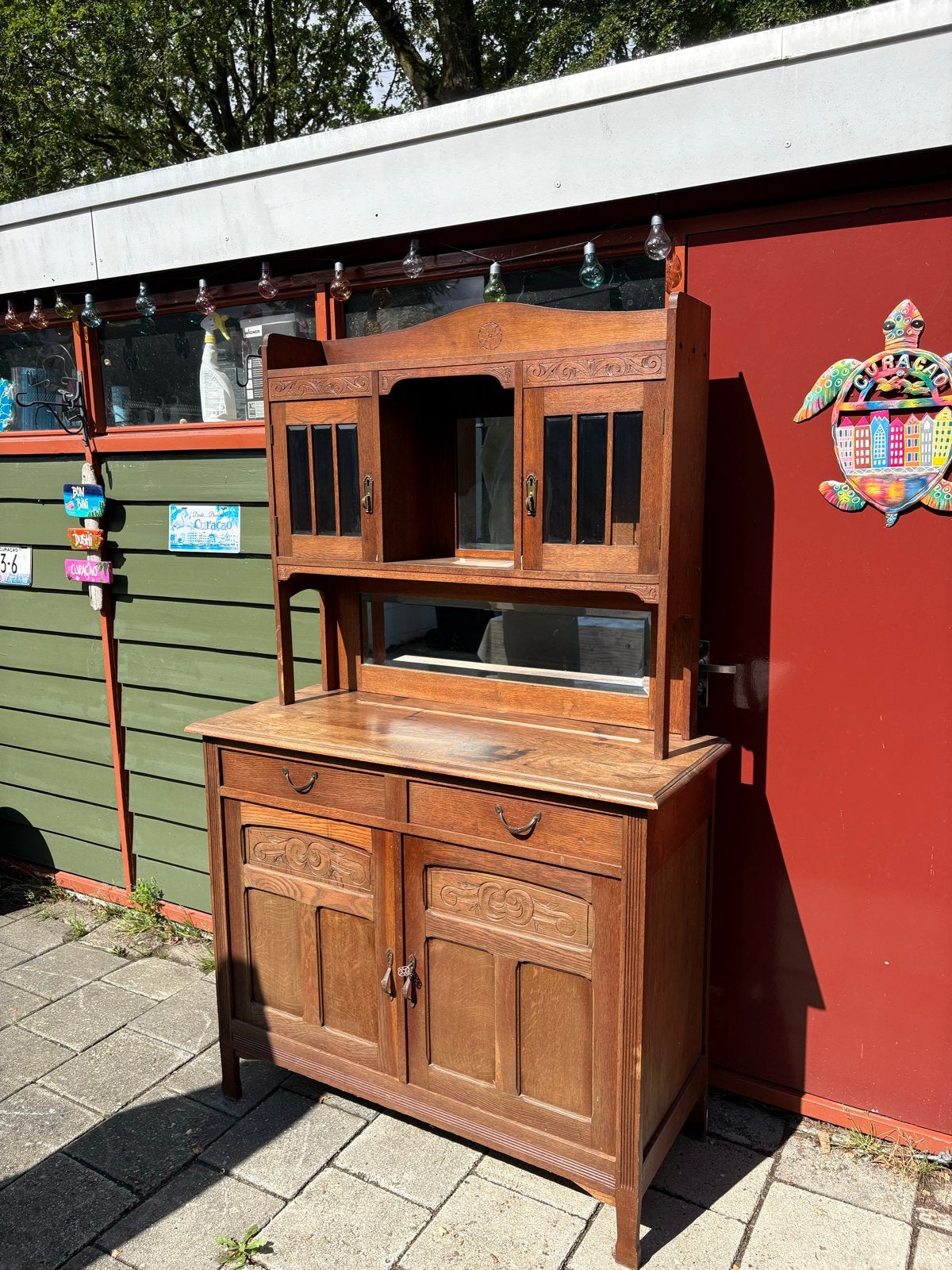Antieke Buffetkast met Vitrines en Lades, Antiek en Kunst, Ophalen