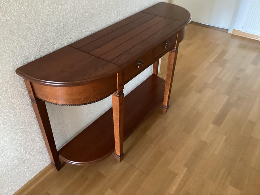 Houten smalle tafel met 2 lades, Huis en Inrichting, Tafels | Sidetables, Ophalen, 100 tot 150 cm, Zo goed als nieuw, Overige vormen