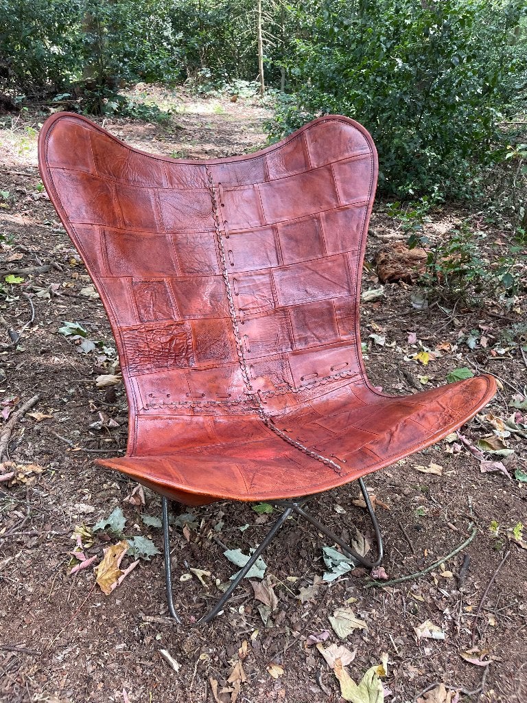 Leren vlinderstoel, Huis en Inrichting, Stoelen, Ophalen, Bruin, Zo goed als nieuw, Eén