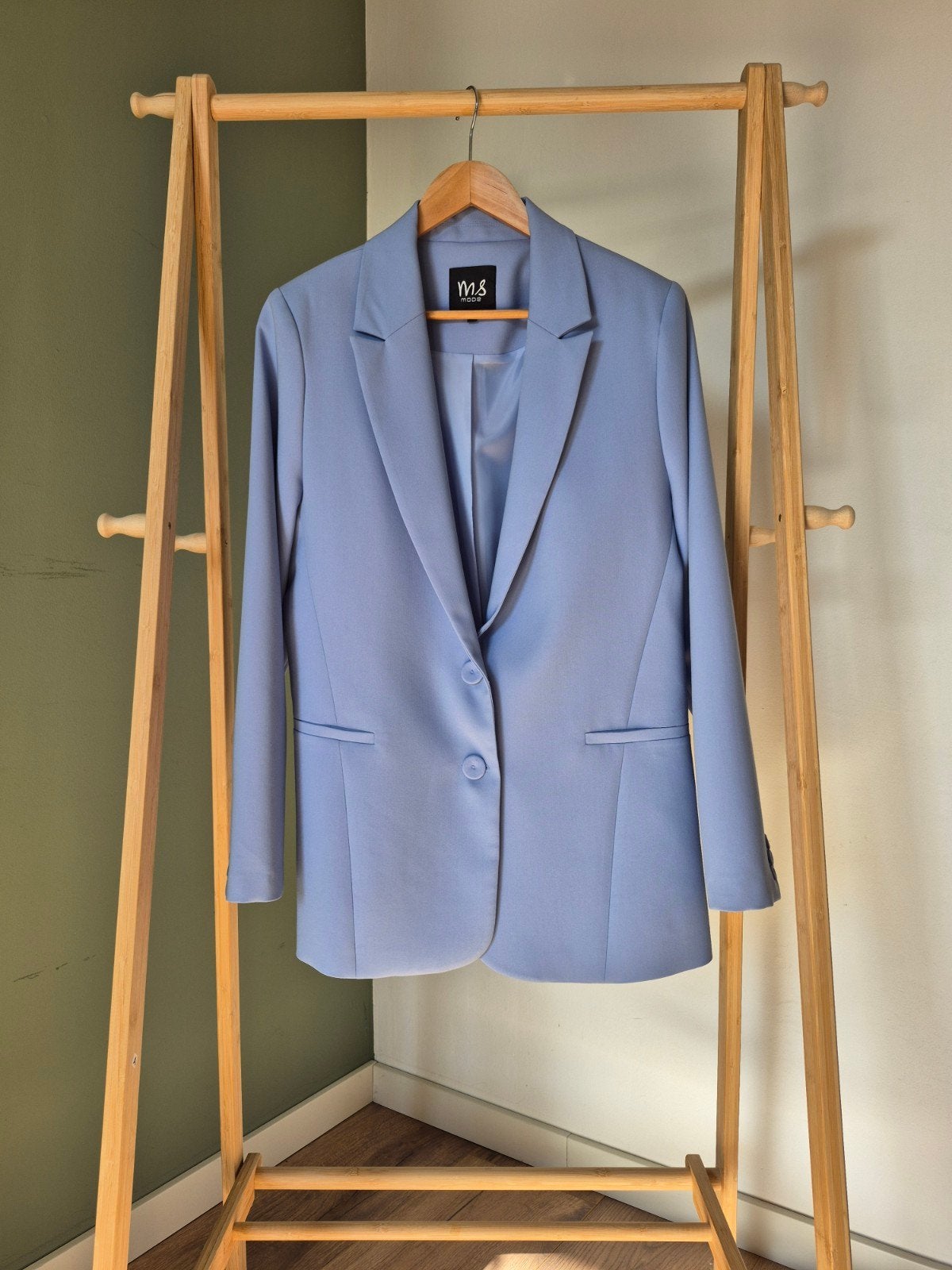 Mooie lichtblauwe blazer van MS Mode, maat 44, Blauw, Ophalen of Verzenden, Zo goed als nieuw, Jasje